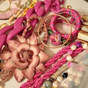 Huge Lot 38 PINK Themed Fashion Jewelry Barbie PUNK Mall Goth Bubble Gum 80s